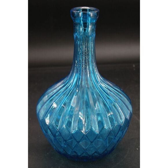 Vintage Empoli Genie Decanter Bottle Glass Aqua Blue 12” Tall Italy Stopper Misg - Picture 5 of 7